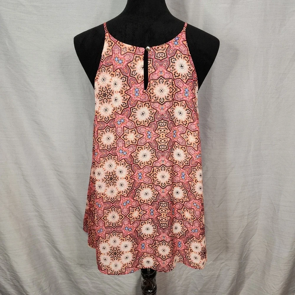 VINCE CAMUTO Size Small Mandala Medallion Boho Festival Chiffon Cami Tunic Top - Picture 5 of 9